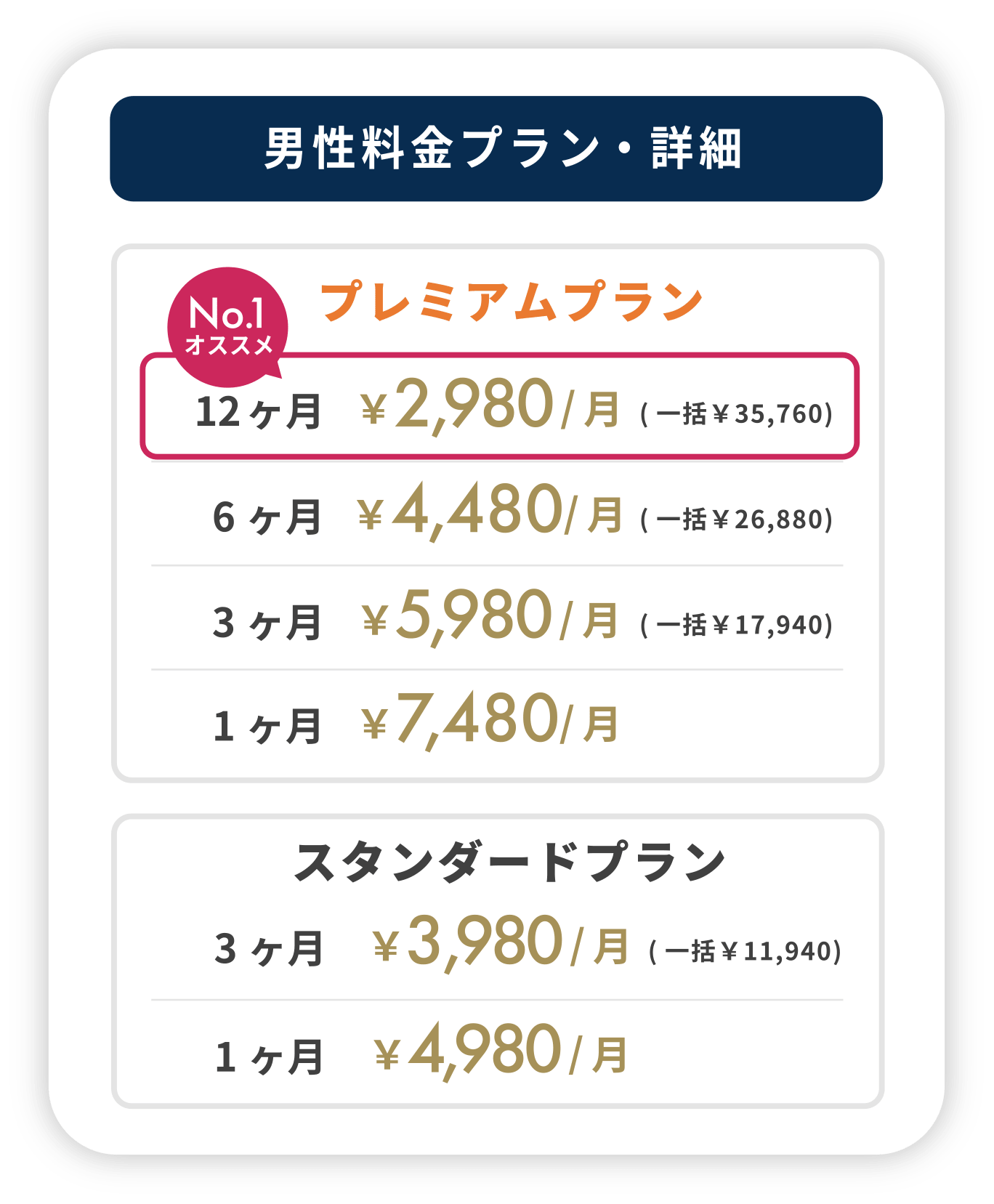 男性料金プラン・詳細